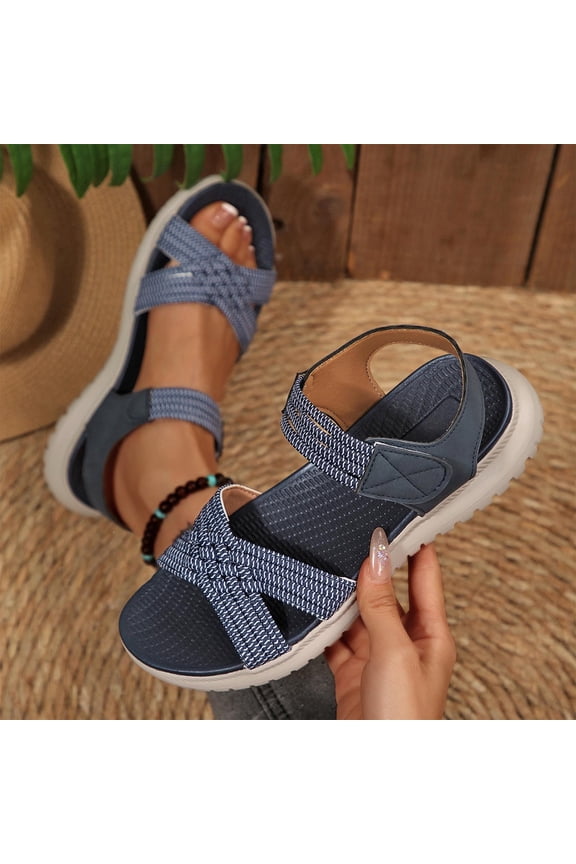 Women Platform Sandals, Comfort Ankle Strap PU Open Toe Dress Sandals Shoes Blue Size 8.5