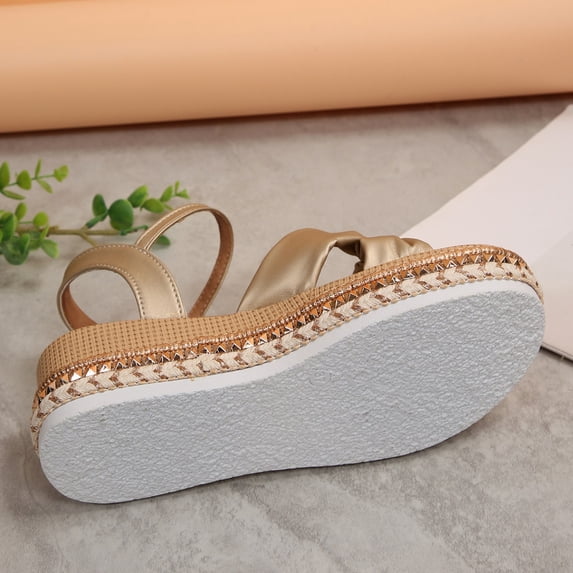 Eltusu Women Platform Sandals, Non-Slip Ankle Strap Open Toe Fashion Dress Sandals Shoes Gold Size 8.5