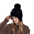 thumbnail image 1 of Eltusu Women Pompom Beanie Hat, Soft Windproof Ears Flaps Thermal Winter Hat Black Size Free Size, 1 of 2