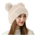 thumbnail image 1 of Eltusu Women Pompom Beanie Hat, Warm Soft Ears Flaps Windproof Winter Hat Beige Size M, 1 of 3