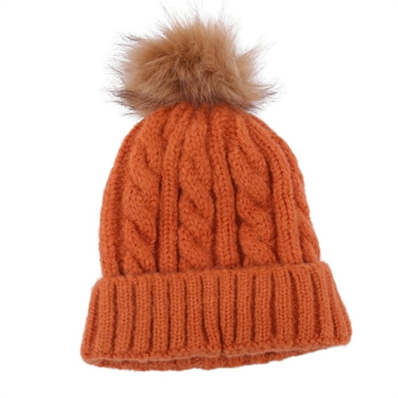 Eltusu Women Pompom Beanie Hat, Warm Soft Windproof Stretch Winter Hat Orange Size Free Size