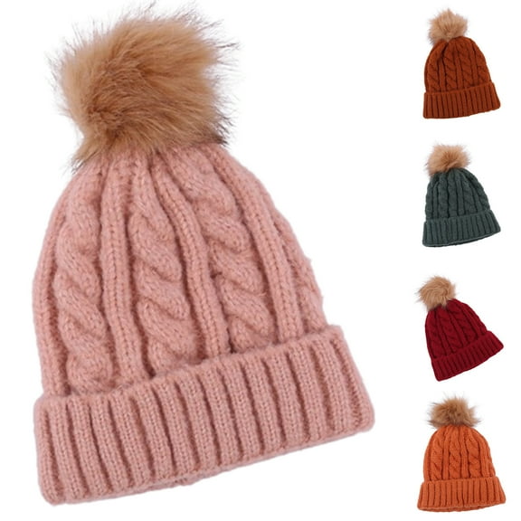 Eltusu Women Pompom Beanie Hat, Warm Windproof Soft Stretch Winter Hat Pink Size Free Size