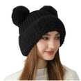 thumbnail image 1 of Eltusu Women Pompom Beanie Hat, Windproof Warm Soft Ears Flaps Winter Hat Black Size M, 1 of 3