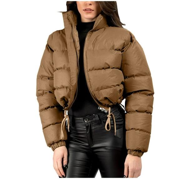 Eltusu Women Puffer Jackets, Comfort Windproof Long Sleeve Thermal Winter Coats Khaki Size S