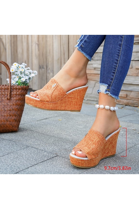 Women Slide Sandals, Open Toe Soft Bottom Casual Non-Slip Summer Wedge Shoes Orange Size 5.5