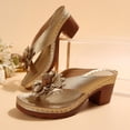 thumbnail image 1 of Eltusu Women Slide Sandals, Slip On Fashion Block Heel Open Toe Ladies Shoes Gold Size 9, 1 of 9