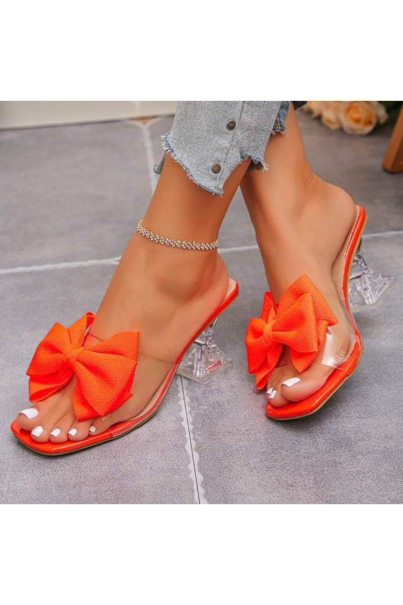 Women Slide Sandals, Slip On Open Toe High Heel Party Ladies Shoes Orange Size 7