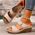 thumbnail image 1 of Eltusu Women Slide Sandals, Soft Bottom Non-Slip PU Open Toe Summer Wedge Shoes Khaki Size 9, 1 of 9