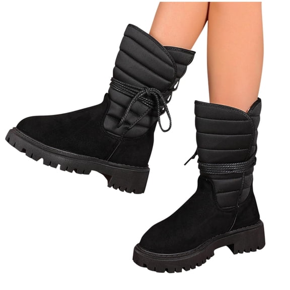 Eltusu Women Snow Boots, Fashion Thermal Soft Windproof Winter Shoes Black Size 7