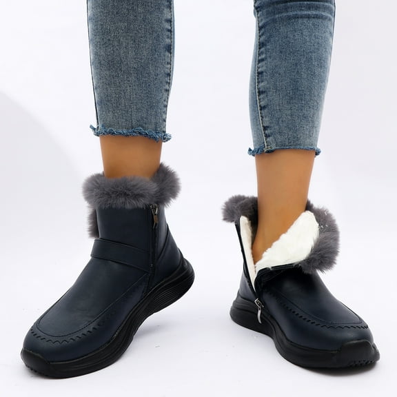 Eltusu Women Snow Boots, Round Toe Warm Windproof Soft Winter Shoes Dark Blue Size 5.5