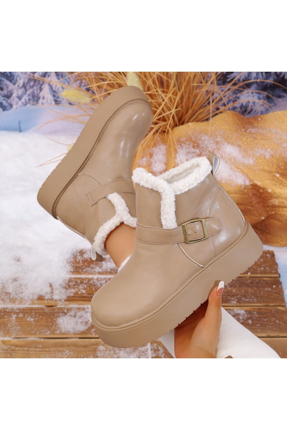 Women Snow Boots, Soft Windproof PU Thermal Winter Shoes Khaki Size 9