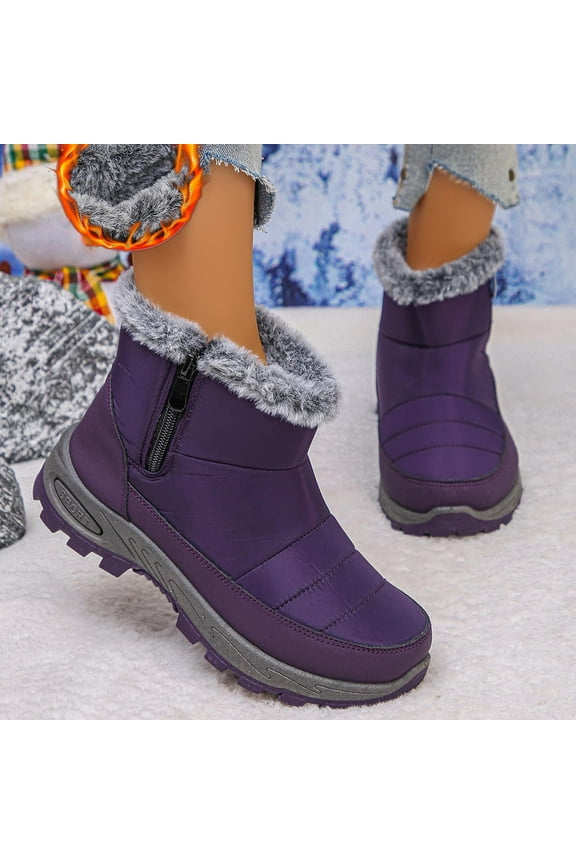 Women Snow Boots, Warm Soft Windproof Zip up Winter Shoes Purple Size 7.5