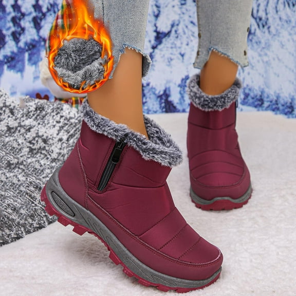 Eltusu Women Snow Boots, Windproof Warm Zip up Soft Winter Shoes Red Size 7.5