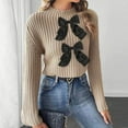 thumbnail image 1 of Eltusu Women Sweaters, Long Sleeve Crewneck Thermal Bow Winter Tops Khaki Size S, 1 of 3