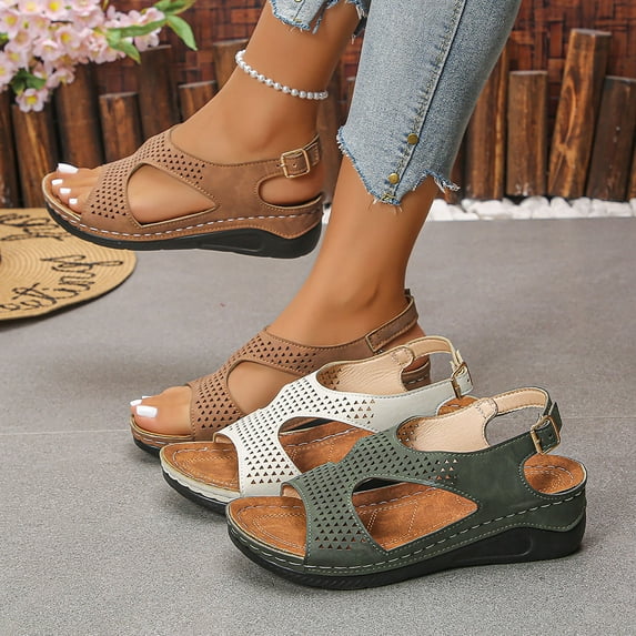 Eltusu Women Wedge Sandals, No Slip Adjustable Open Toe Breathable Summer Shoes 39 Size 7