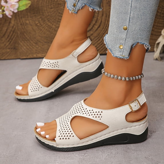 Eltusu Women Wedge Sandals, No Slip Breathable Open Toe Adjustable Summer Shoes 41 Size 8.5