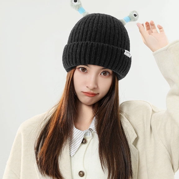 Eltusu Women Winter Beanies, Comfort Cute Windproof Thermal Knit Hat Black Size Free Size