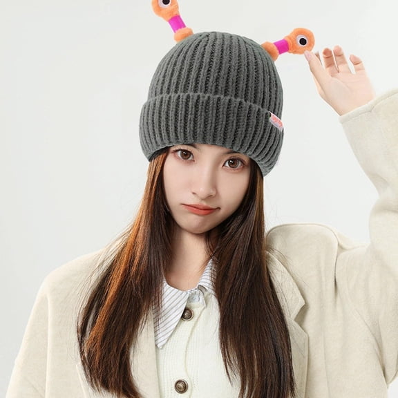 Eltusu Women Winter Beanies, Thermal Comfort Windproof Cute Knit Hat Dark Gray Size Free Size