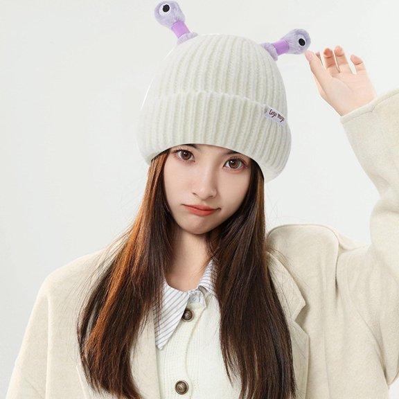 Eltusu Women Winter Beanies, Thermal Cute Comfort Windproof Knit Hat White Size Free Size