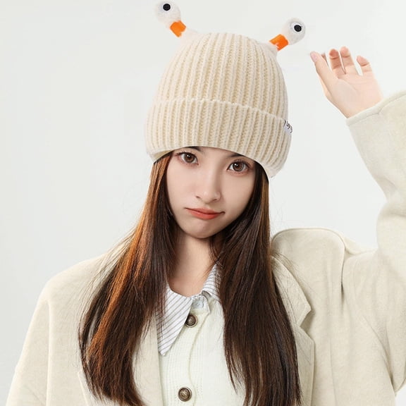 Eltusu Women Winter Beanies, Windproof Thermal Cute Comfort Knit Hat Beige Size Free Size