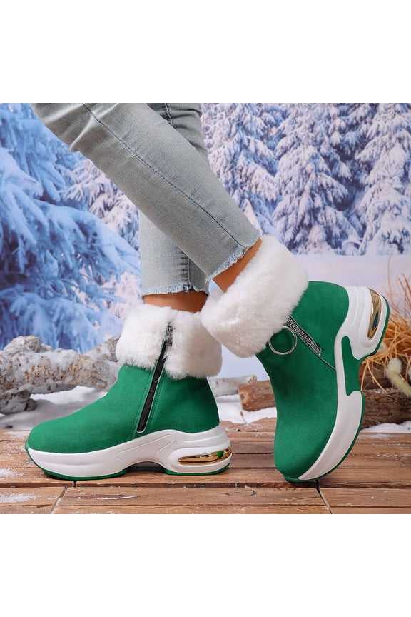 Women Winter Snow Boots, Non-Slip Warm Windproof Chunky Mid-Calf Boots Army Green Size 5.5