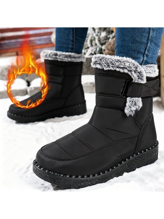Women Winter Snow Boots, Outdoor No Slip Windproof Thermal Mid-Calf Boots Black Size 5.5