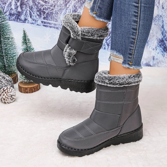 Eltusu Women Winter Snow Boots, Thermal Non-Slip Casual Windproof Mid-Calf Boots Gray Size 6