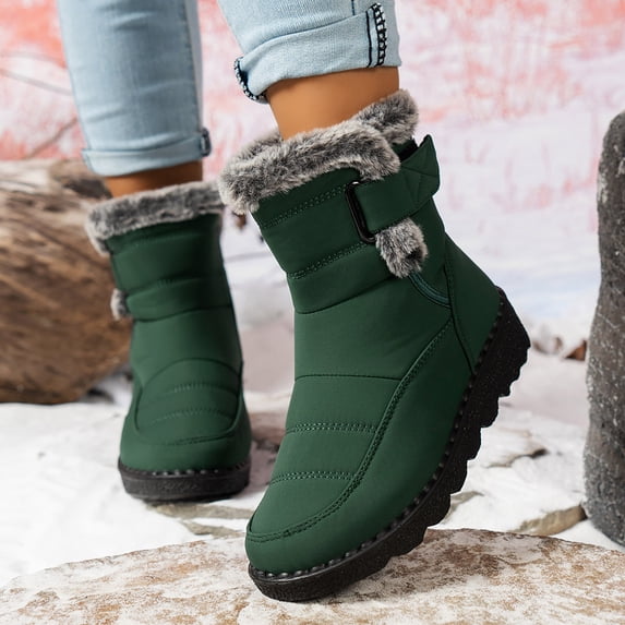 Eltusu Women Winter Snow Boots, Thermal Outdoor No Slip Windproof Mid-Calf Boots Green Size 5.5