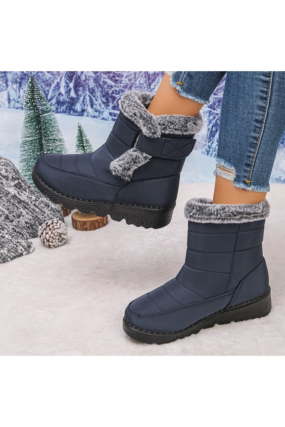 Women Winter Snow Boots, Windproof Non-Slip Thermal Casual Mid-Calf Boots Navy Size 5.5