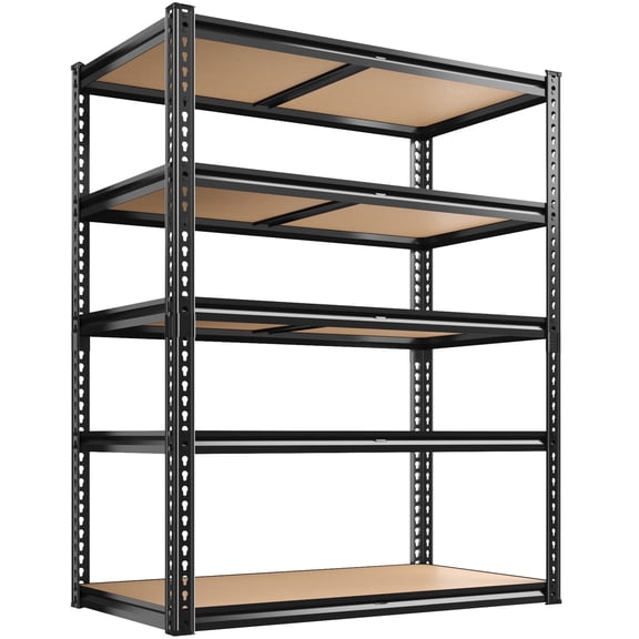 Eluknt 5-Tier Metal Storage Shelves with 2200LBS Heavy Duty, Adjustable Racks, Easy Assembly,Split Design Workbench, 35.8“W x 16”D x 72"H,for Basement, Warehouse, Commercial, Pantry, Black