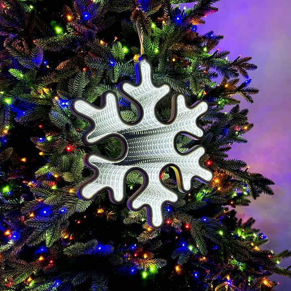 Elumina Decor Snowflake Infinity Mirror Light - LED Christmas Decoration - USB-Powered - Hanging Snowflake 3D LED Infinity Light - Indoor Seasonal Holiday Decor for Windows or Walls - 12" x 12"