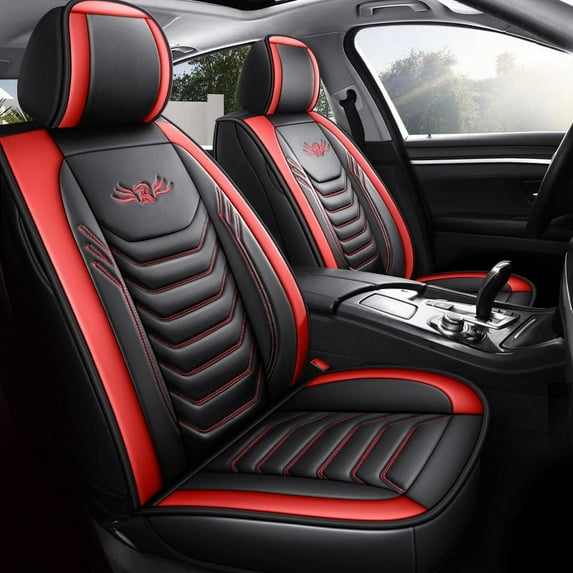 Eluto Front Car Seat Cover Black&Red, PU Leather, Breathable, Universal Seat Covers