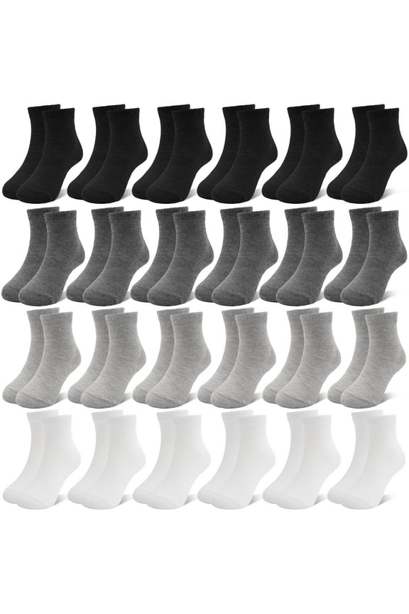 24 Pairs Kids Socks Boys Girls Socks, Crew Athletic Socks Mid Cut Casual Socks for Kids 1-14 Years