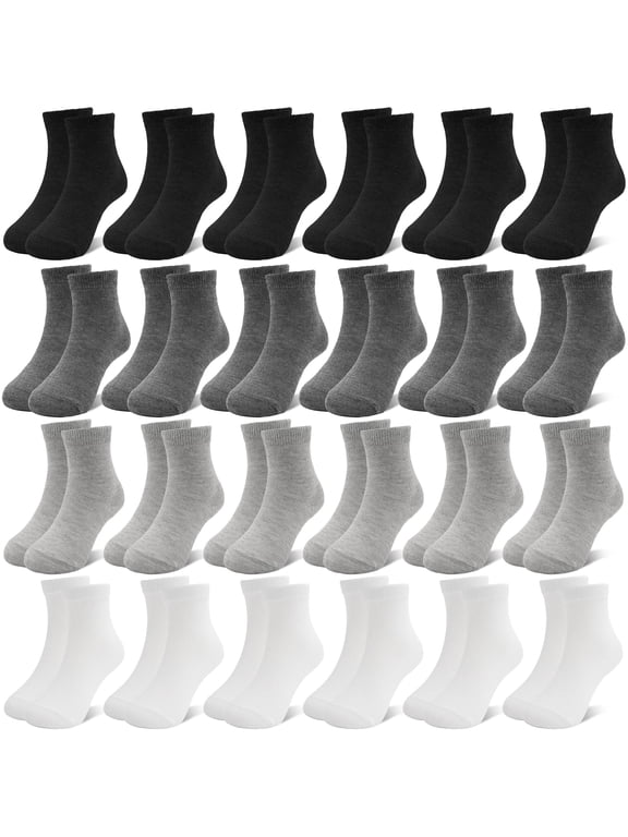 24 Pairs Kids Socks Boys Girls Socks, Crew Athletic Socks Mid Cut Casual Socks for Kids 1-14 Years
