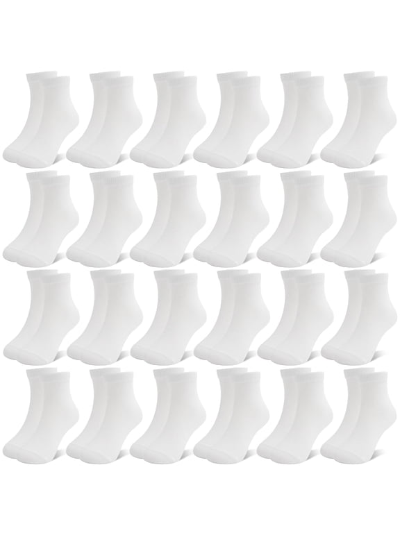 24 Pairs Kids Socks Boys Girls Socks, Crew Athletic Socks Mid Cut Casual Socks for Kids 1-14 Years