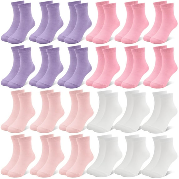Elutong Girls Socks, 24 Pairs Mid Cut Kids Socks for Children 1-13 Years