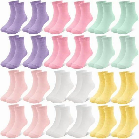 Elutong Girls Socks, 24 Pairs Mid Cut Kids Socks for Children 1-13 Years
