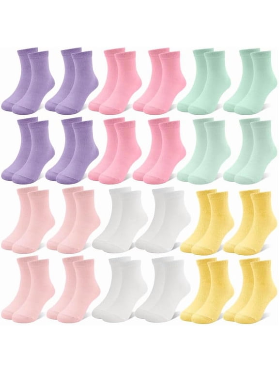 Girls Socks, 24 Pairs Mid Cut Kids Socks for Children 1-13 Years