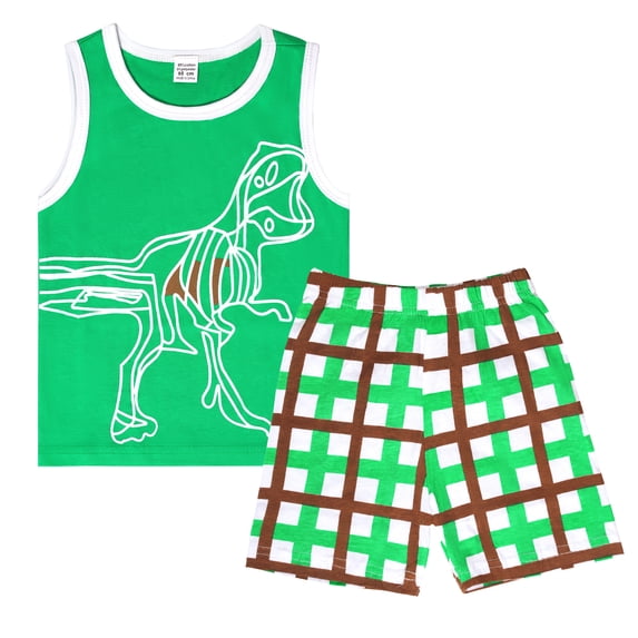 Elutong Toddler Boy Summer Clothes, 1-6T Boy Summer Cotton Outfits Sleeveless Dinosaurs Shorts Set