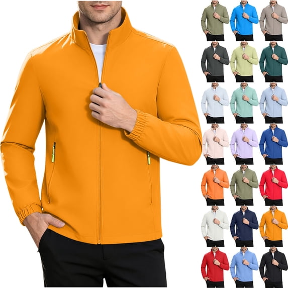 Elvdnee Men's Lightweight Jackets Full Zip Up Light Coat Laydown Collar Jacket Casual Windbreaker Jacket with Zip Pockets
