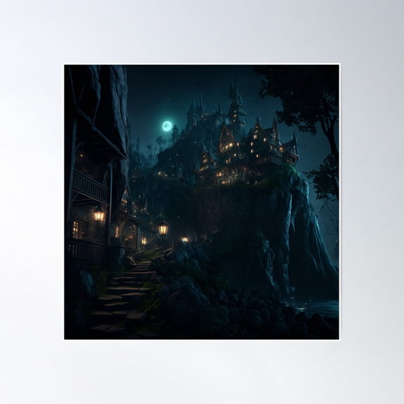 Elven Kingdom At Night Poster Wall Art, Modern Wall Decor, 16x16 UNFRAMED