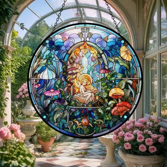 Elven Maiden Glass Suncatcher v2, Magic Forest Elf Art, Fairy Tale Wonderland, 3.5 in