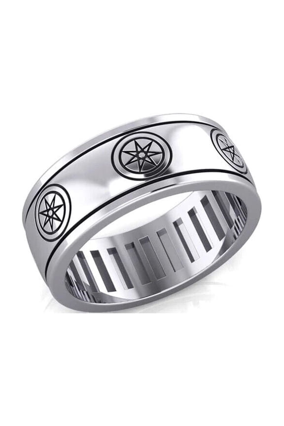 Elven Seven Pointed Star Fairy 925 Sterling Silver Spinner Ring Wiccan Jewelry