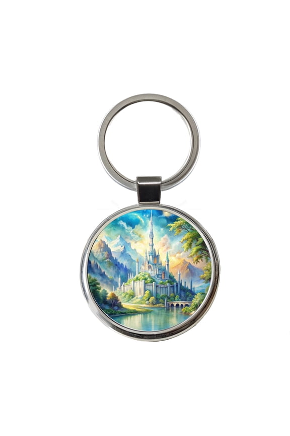 Elves Fantasy Kingdom Watercolor Design Metal Round Keychain