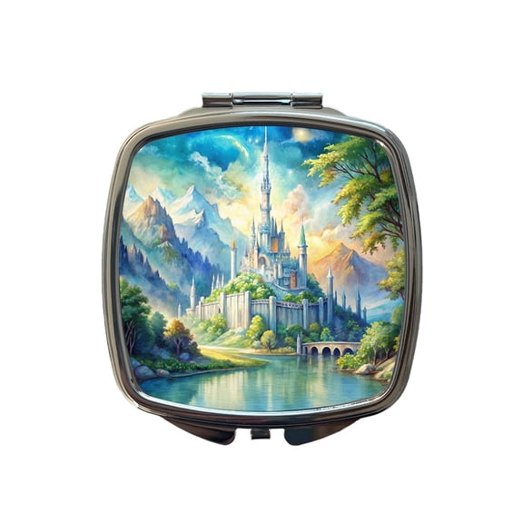 Elves Fantasy Kingdom Watercolor Design Travel Makeup Handbag Purse Small Pocket Compact Mirror