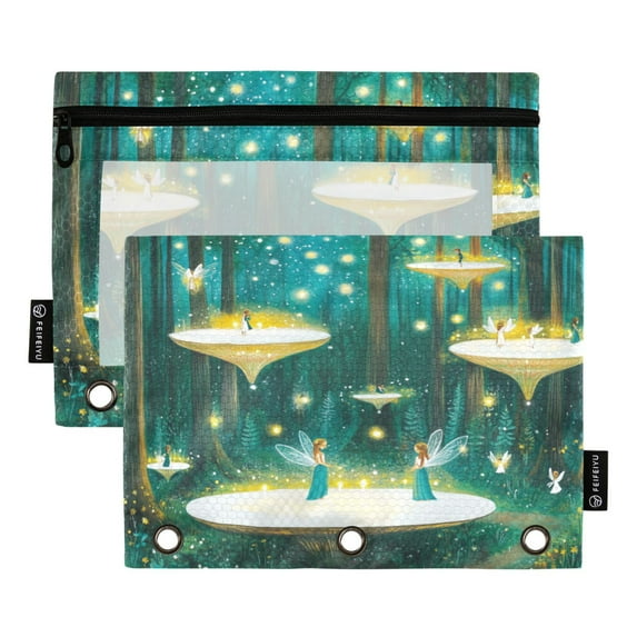 Elves in The Woods 9.8x7.1in Water Resistant Binder Pouch, 3-Ring Compatible, Transparent Front