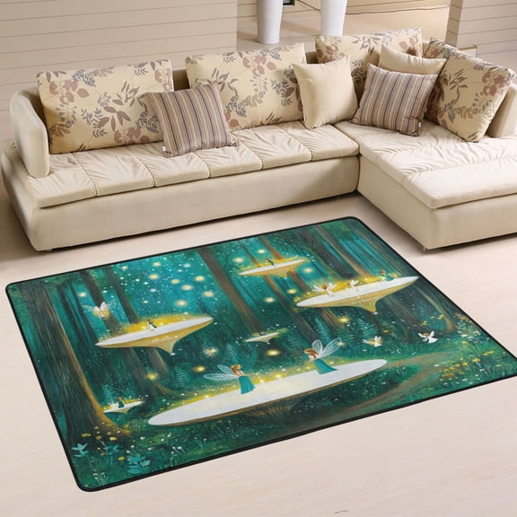 Elves in The Woods Soft Polyester Area Rug 72''x48'', Non Slip, Memory Foam, Water Absorbent