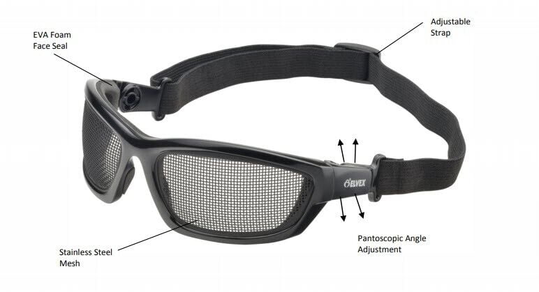 Elvex Delta Plus AirSpecs Anti-Fog Steel Mesh Safety Goggles ANSI Z87.1 Certified with Adjustable Headband