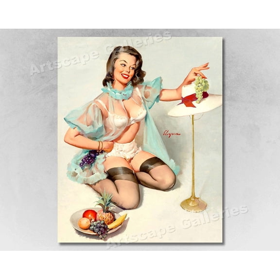 Elvgren Tasteful Design Vintage Style Fruit Pin Up Girl Graphic Illustration, Unframed Poster