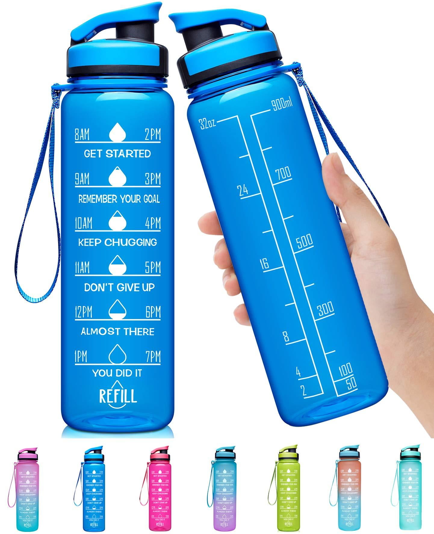  7 Pcs 32 oz Water Bottle with Times Motivational Frosted  Plastic Bottle BPA Free Aesthetic Water Bottles with Time Markings Screw on  Lid for Women Men Sports Gym Travel Fitness